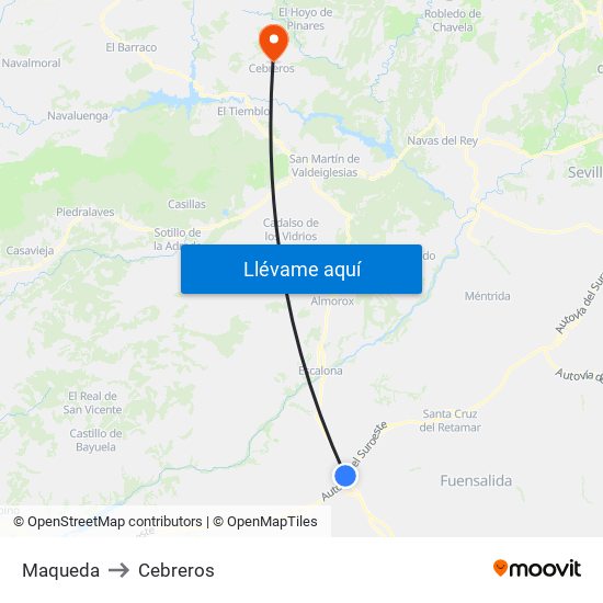 Maqueda to Cebreros map
