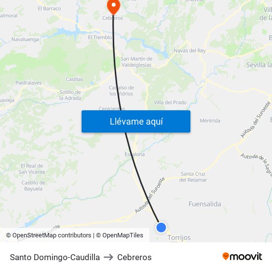 Santo Domingo-Caudilla to Cebreros map