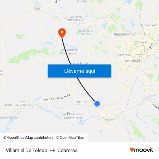 Villamiel De Toledo to Cebreros map