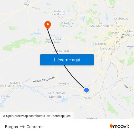 Bargas to Cebreros map