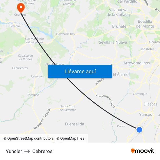 Yuncler to Cebreros map
