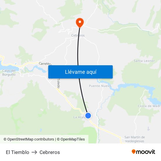 El Tiemblo to Cebreros map