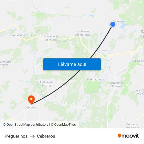 Peguerinos to Cebreros map