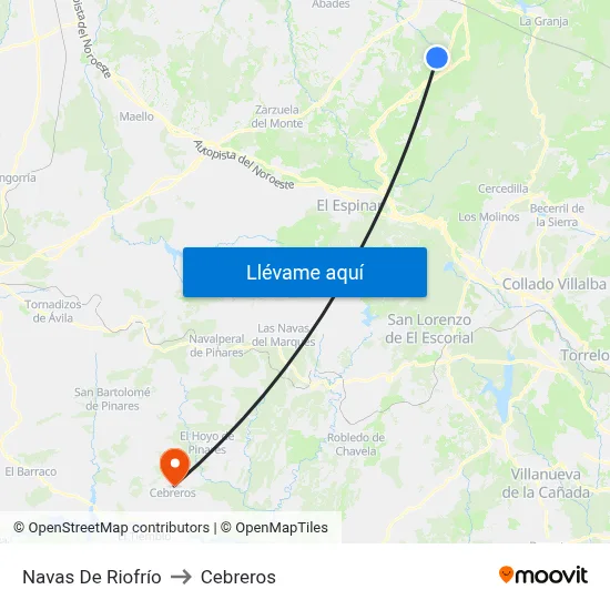 Navas De Riofrío to Cebreros map