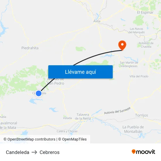 Candeleda to Cebreros map
