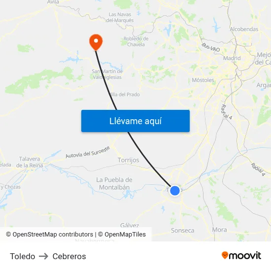 Toledo to Cebreros map
