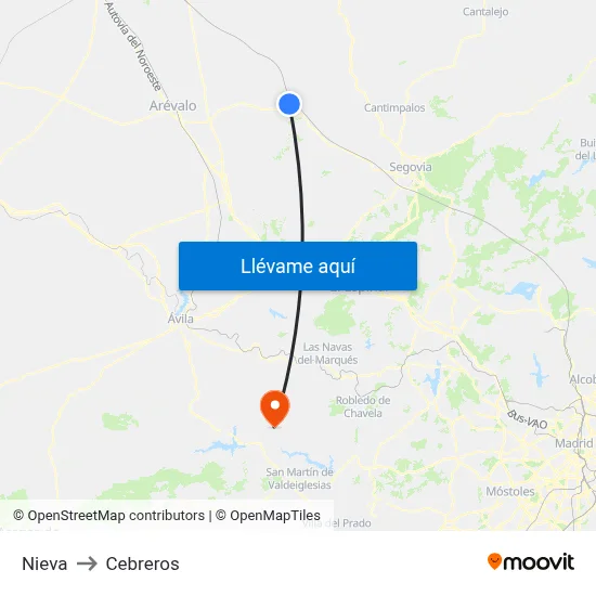 Nieva to Cebreros map
