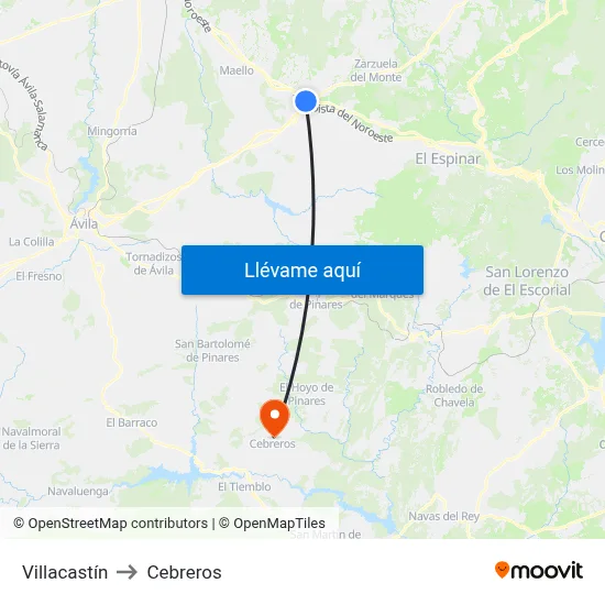 Villacastín to Cebreros map