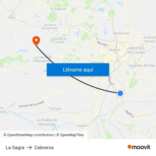 La Sagra to Cebreros map