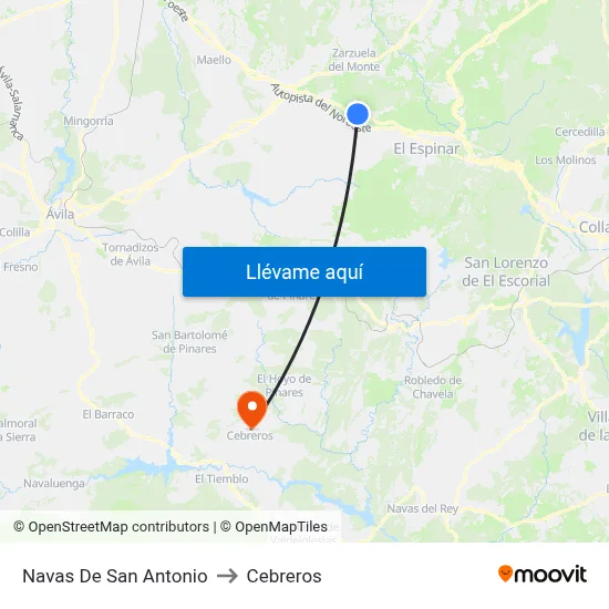 Navas De San Antonio to Cebreros map