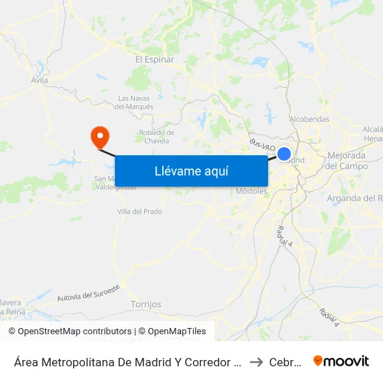 Área Metropolitana De Madrid Y Corredor Del Henares to Cebreros map