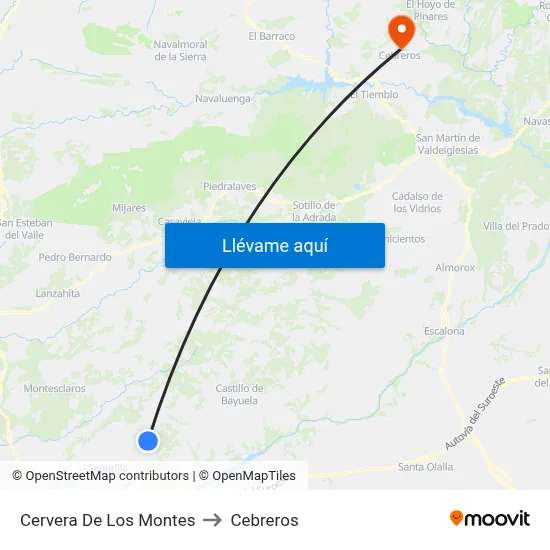 Cervera De Los Montes to Cebreros map