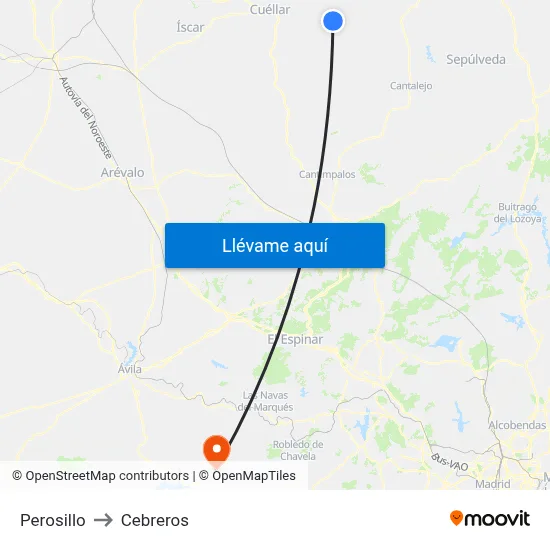 Perosillo to Cebreros map