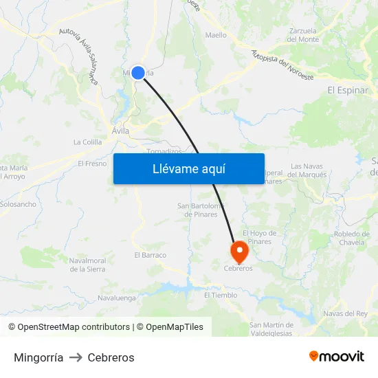 Mingorría to Cebreros map