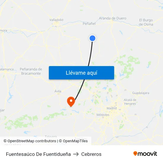 Fuentesaúco De Fuentidueña to Cebreros map