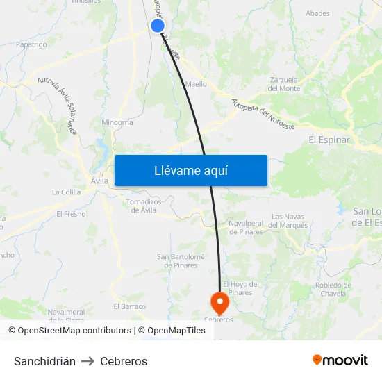 Sanchidrián to Cebreros map