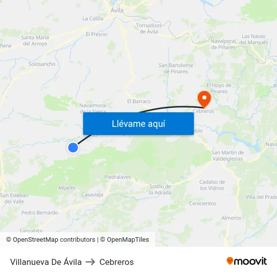 Villanueva De Ávila to Cebreros map