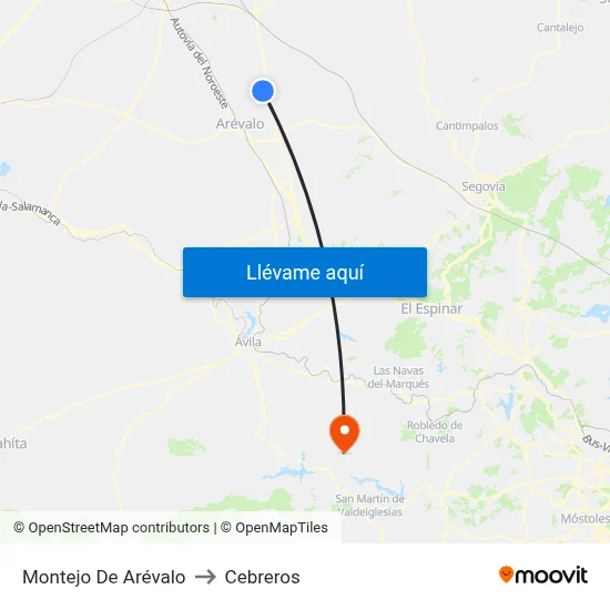 Montejo De Arévalo to Cebreros map