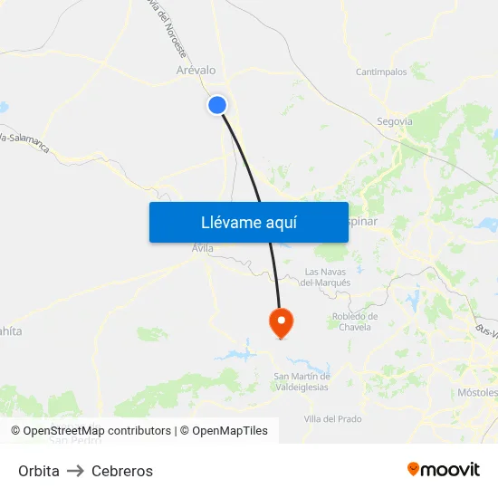 Orbita to Cebreros map