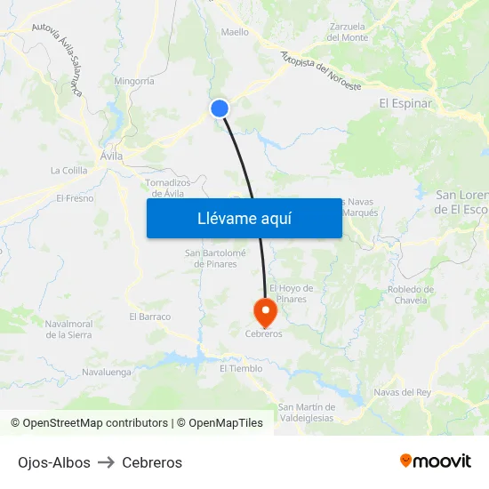 Ojos-Albos to Cebreros map