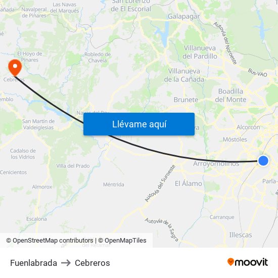 Fuenlabrada to Cebreros map