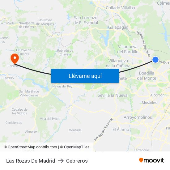 Las Rozas De Madrid to Cebreros map