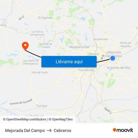 Mejorada Del Campo to Cebreros map