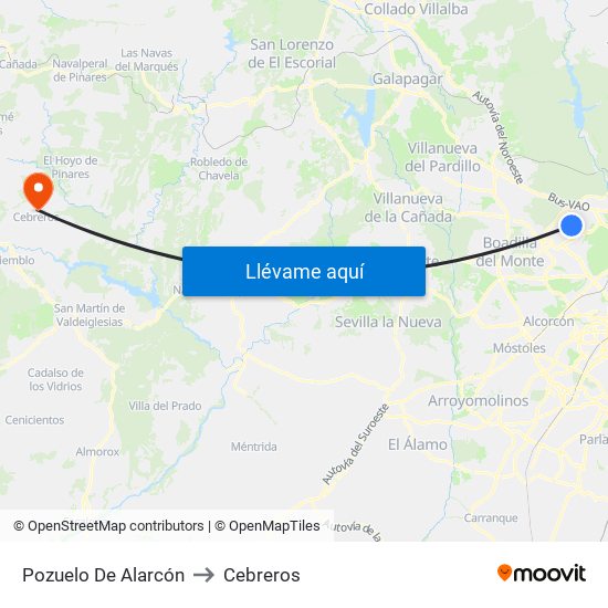 Pozuelo De Alarcón to Cebreros map