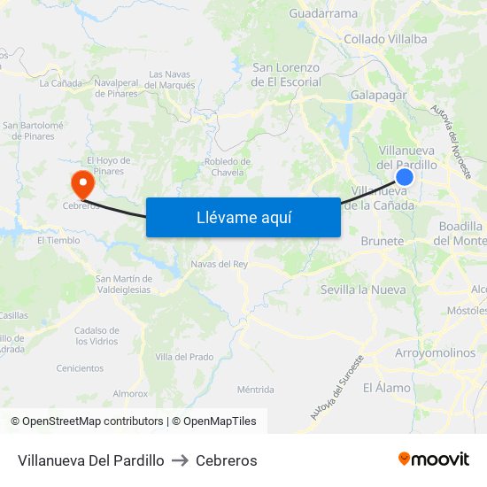 Villanueva Del Pardillo to Cebreros map