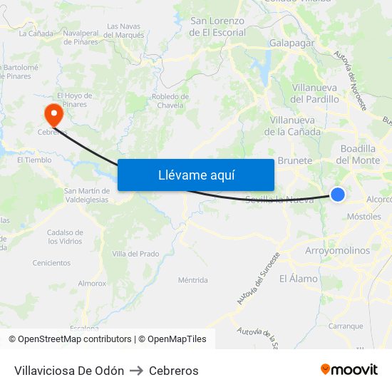 Villaviciosa De Odón to Cebreros map