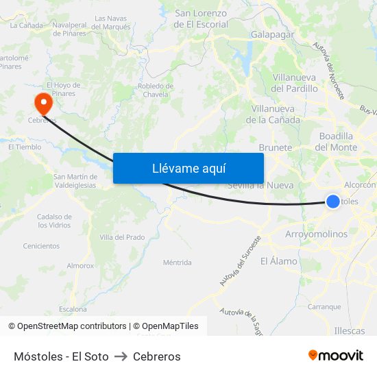 Móstoles - El Soto to Cebreros map