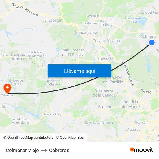 Colmenar Viejo to Cebreros map