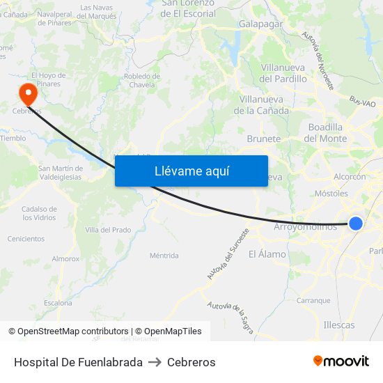 Hospital De Fuenlabrada to Cebreros map