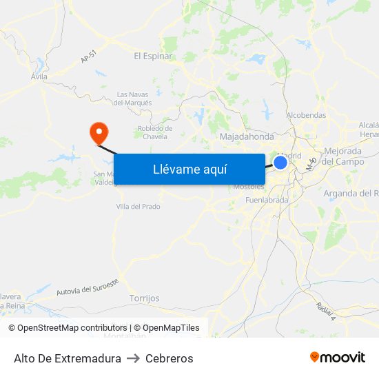 Alto De Extremadura to Cebreros map
