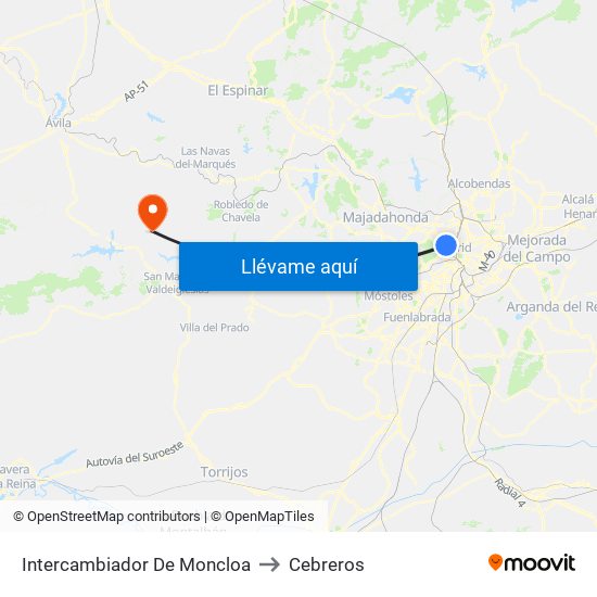 Intercambiador De Moncloa to Cebreros map