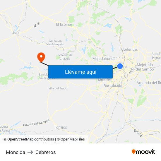 Moncloa to Cebreros map