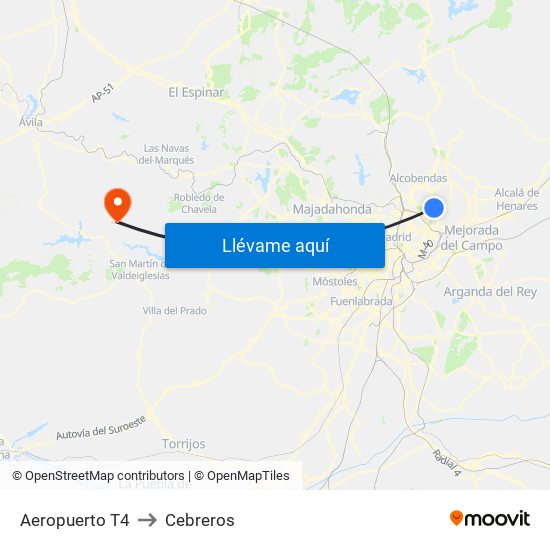 Aeropuerto T4 to Cebreros map