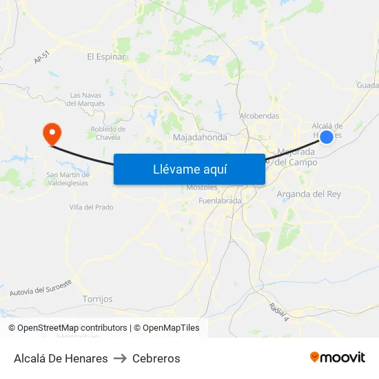 Alcalá De Henares to Cebreros map