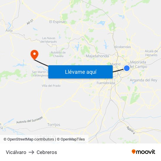 Vicálvaro to Cebreros map