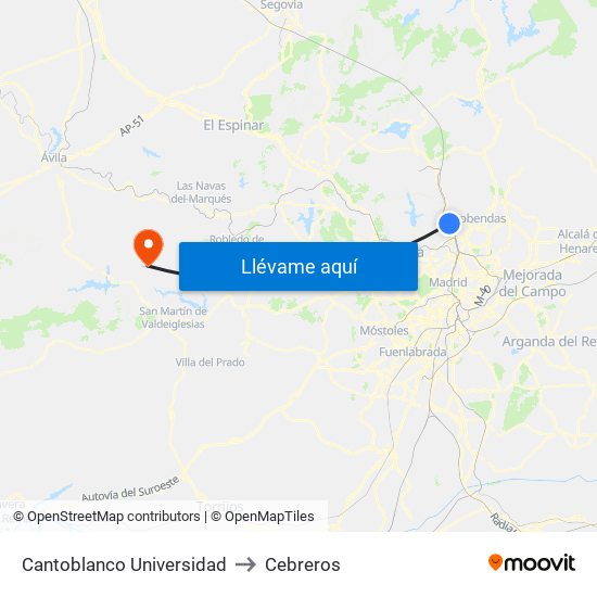 Cantoblanco Universidad to Cebreros map