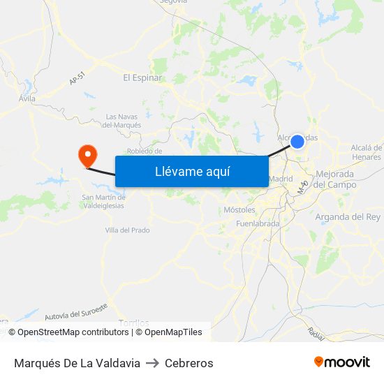 Marqués De La Valdavia to Cebreros map