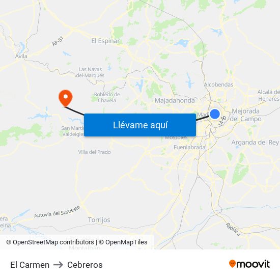 El Carmen to Cebreros map