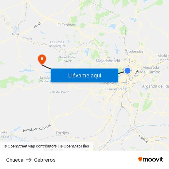 Chueca to Cebreros map