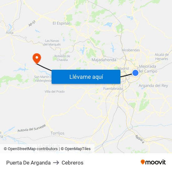 Puerta De Arganda to Cebreros map
