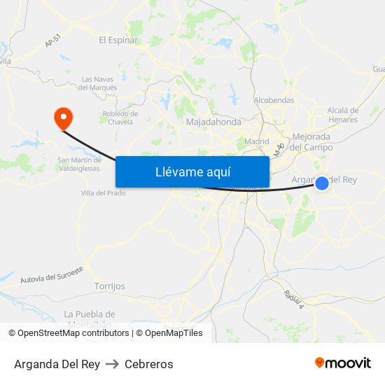 Arganda Del Rey to Cebreros map