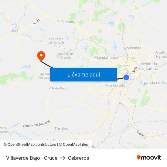 Villaverde Bajo - Cruce to Cebreros map