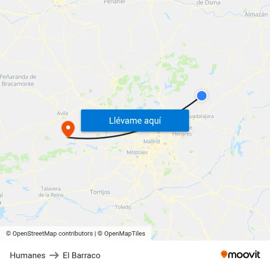 Humanes to El Barraco map
