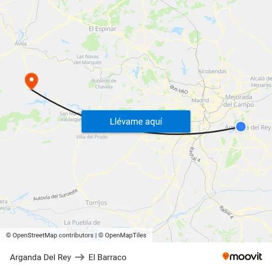 Arganda Del Rey to El Barraco map
