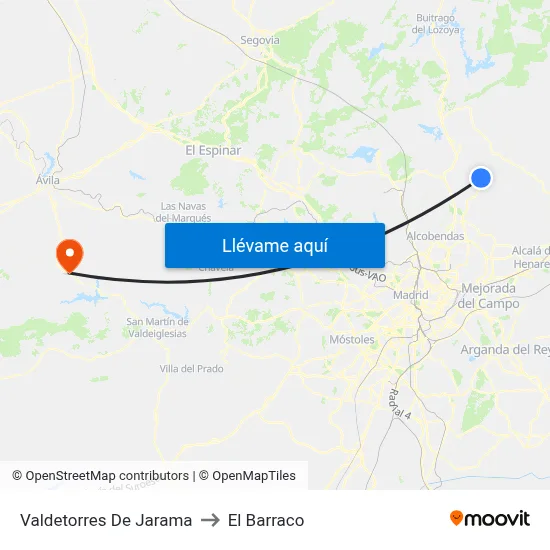 Valdetorres De Jarama to El Barraco map