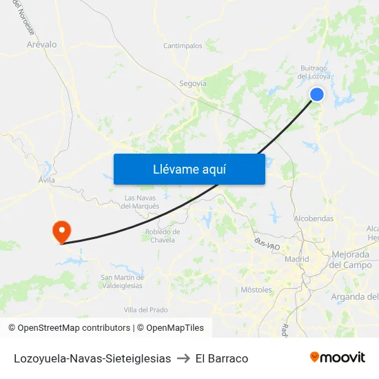 Lozoyuela-Navas-Sieteiglesias to El Barraco map